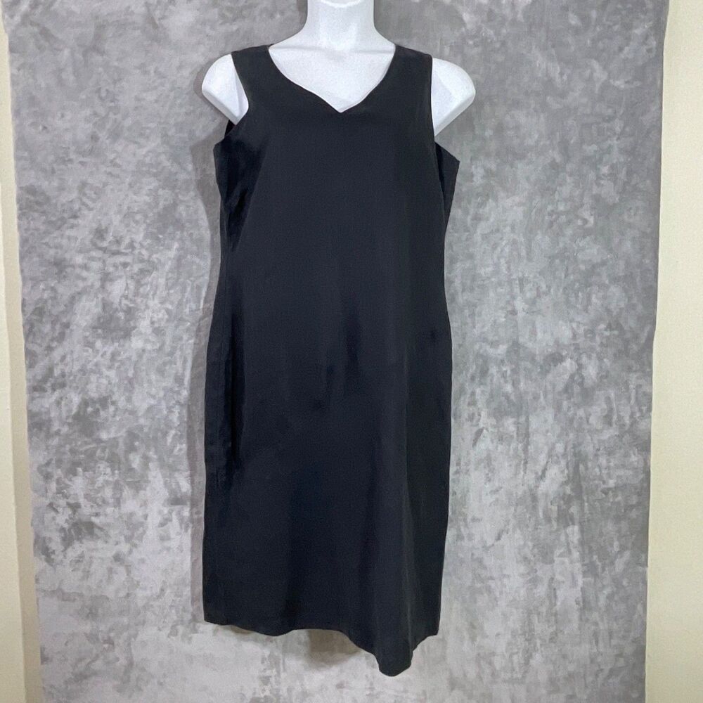 Old Navy Black LBD Linen Shift Dress women’s 18 sleeveless  Midi Pockets lined